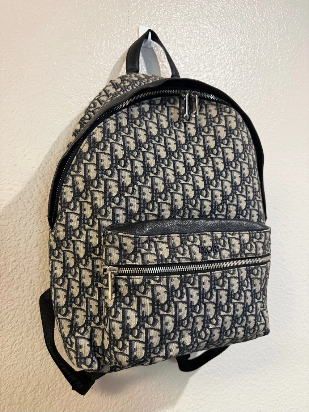 Dior Men's Navy Blue & Beige Oblique Canvas Backpack